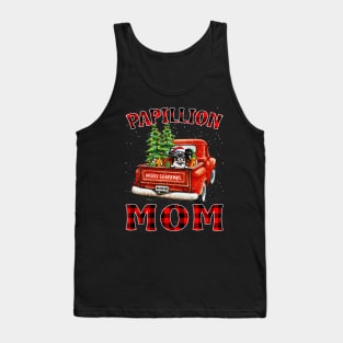 Christmas Papillion Mom Santa Hat Truck Tree Plaid Dog Mom Christmas Tank Top